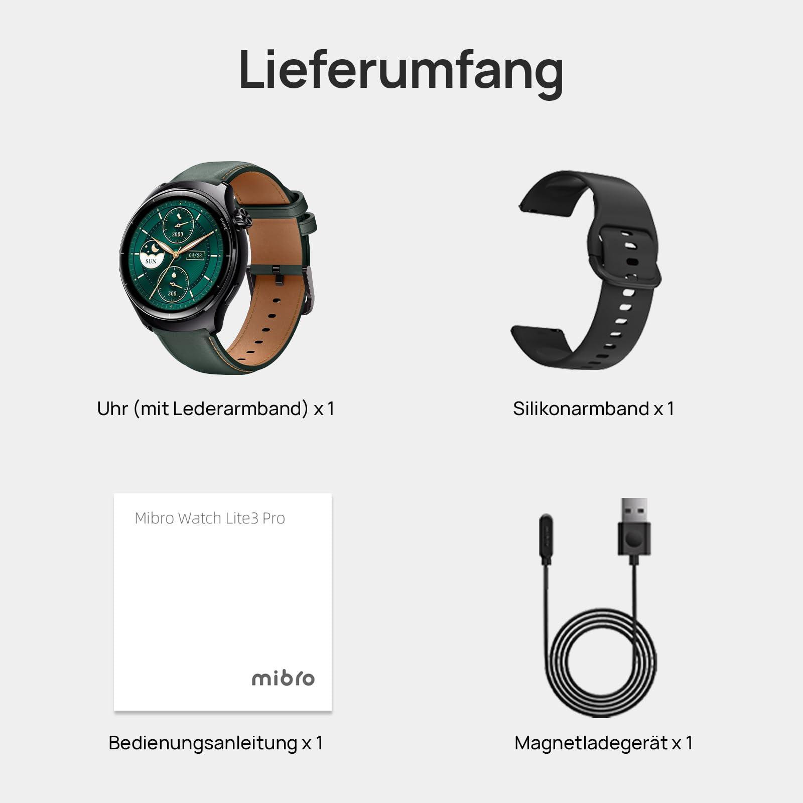 Mibro Lite3 Pro Smartwatch GPS Herren Damen Rund 45mm, AMOLED 1,32" Fitness Tracker, 5ATM Wasserdicht, Herzfrequenz Schlaf SpO2 VO2 Max, Bluetooth Anrufe, 15 Tage Lange Akkulaufzeit (Dunkelgrün)