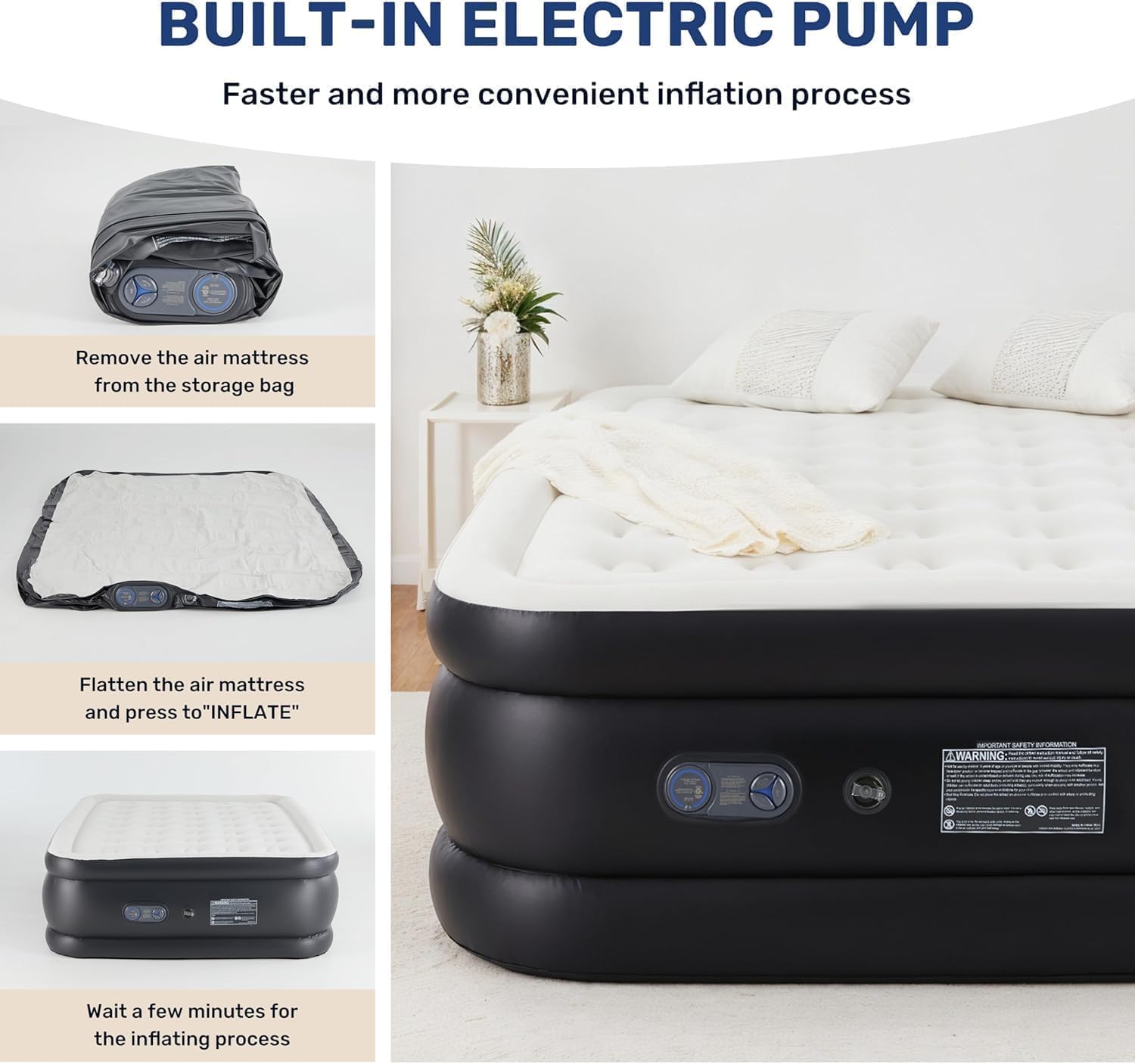 Simple Deluxe Camping Air Mattress, Built-in Fast Inflation Pump, Leak-Free & Foldable Design, Portable Inflatable Airbed with Carry Bag for Camping, Home & Travel