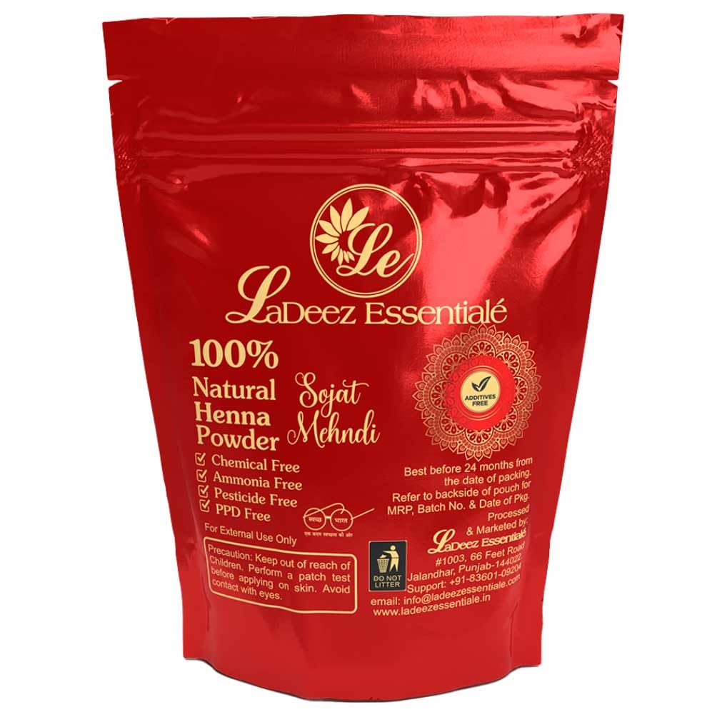 LaDeez Essentiale Mehandi Powder 100% Natural and Organic Rajasthani Henna for Hair Hands Colour No Added Preservatives No PPD Rich Brown Shade Lawsonia Inermis 200gm