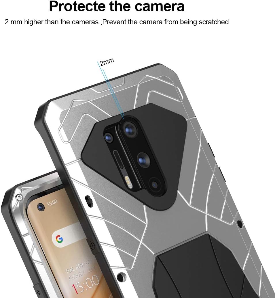🛒 Crаzу Dеаlѕ DDJ case for Oneplus 8 Pro, Rugged Protective Cover, Hard Armor Aluminum Heavy Duty Bumper Hard Tough Protectctive Shock Reduction Dust-Proof Case (Silver)