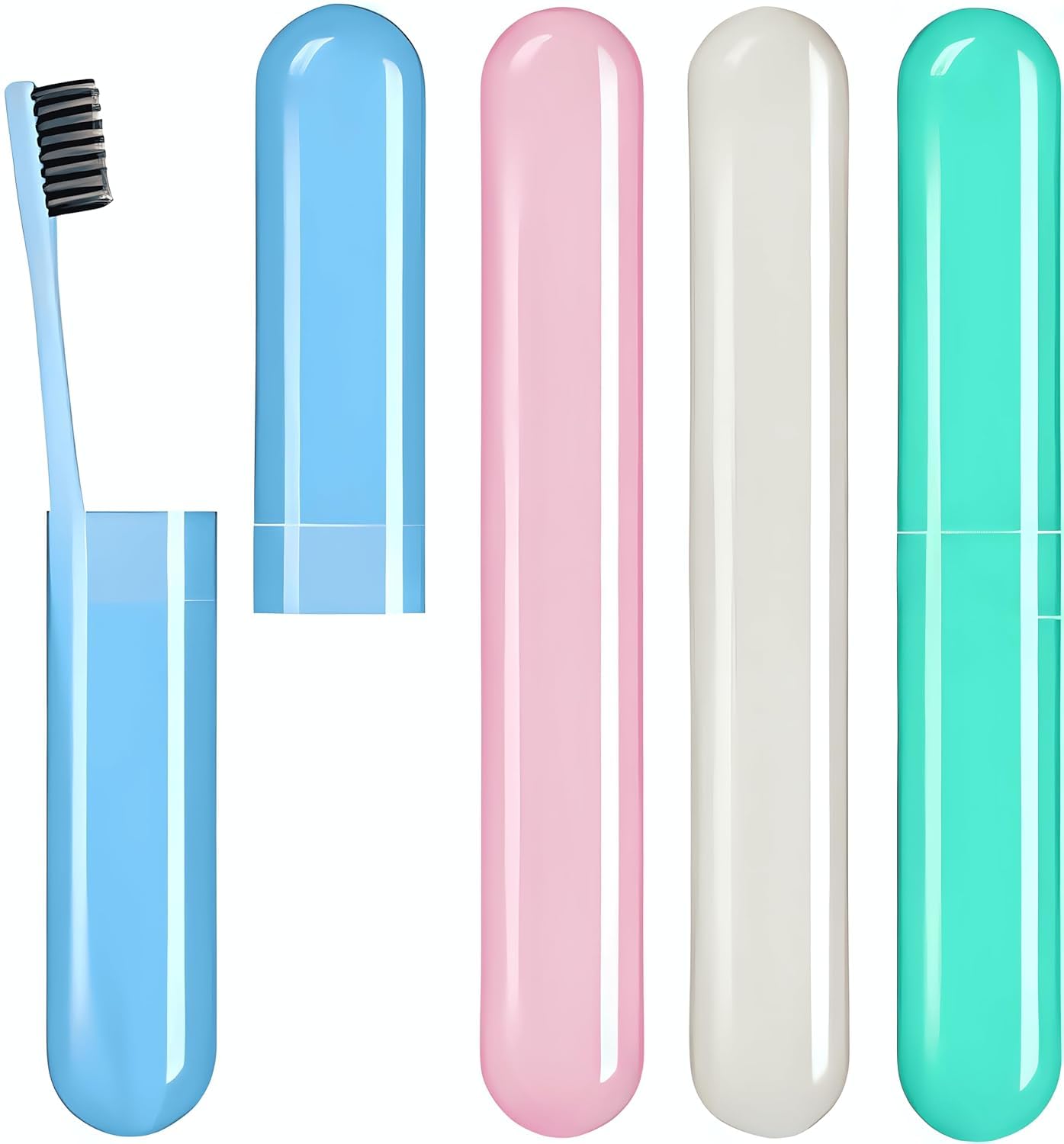Toothbrush Holder 4 Pc - Plastic Anti-Bacterial Travel Protectors for Oral Care - Portable Brush Holder for Bathroom Wall, Trip & Travel - Multicolor Toothbrush Case Box & Cover Container Set-image-41