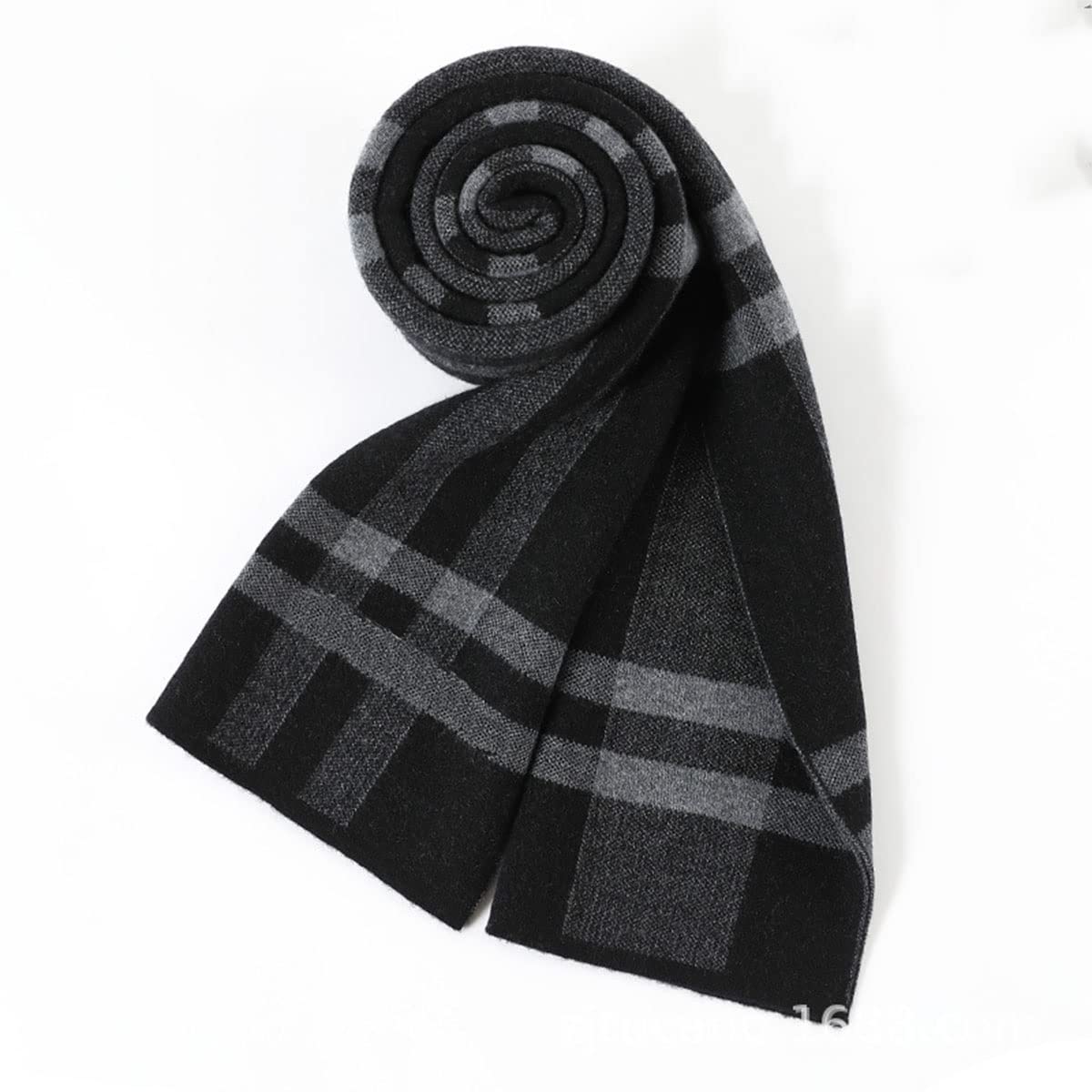 Sciarpa in pura lana, morbida coperta nera da uomo, calda sciarpa scozzese lunga invernale alla moda