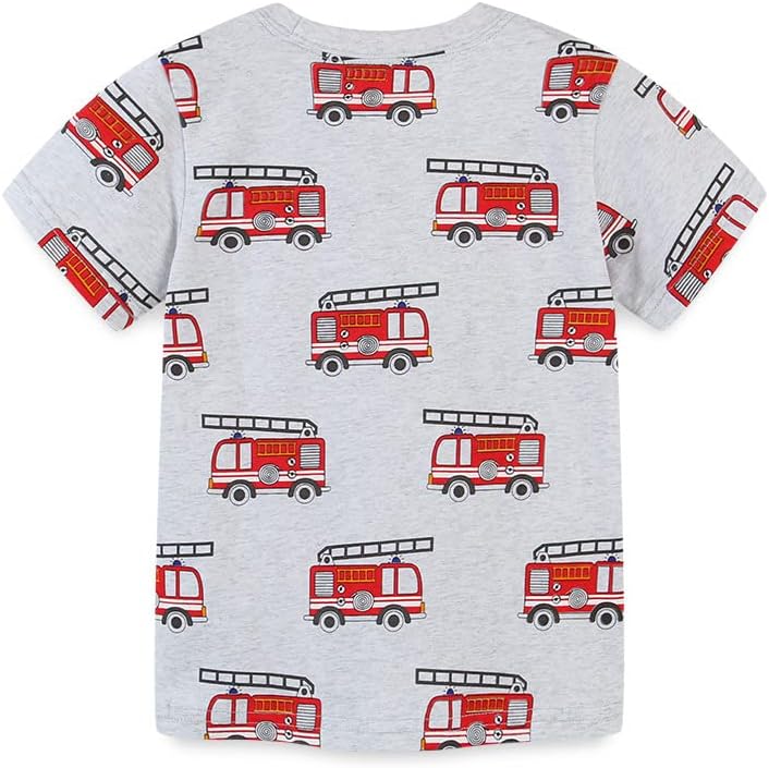 Toddler Fire Truck Shirts for Kids Boys Short Sleeve T Shirt Gray - Image 2