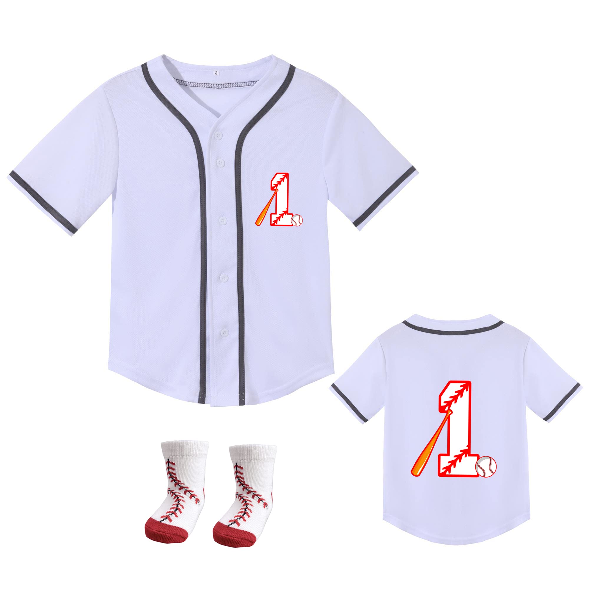 Baby Boy 1st Birthday Outfit Toddler Baseball Jersey Boys One Year Old Birthday Party Shirt with Socks