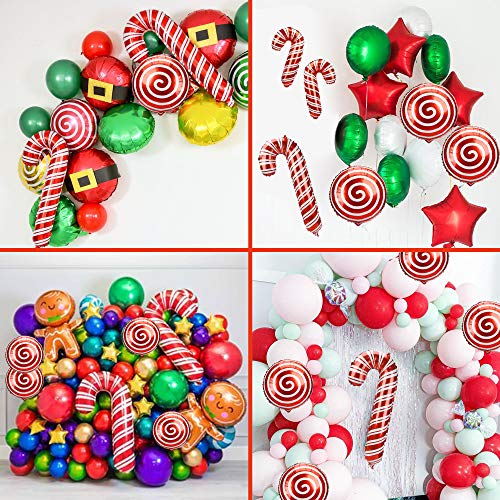 PartyFUN 24pcs Christmas Candy Canes Balloons, Foil Balloons for Christmas Theme Party Decorations (16 oversized and 4 mini Candy Canes & 4 Round Candies)