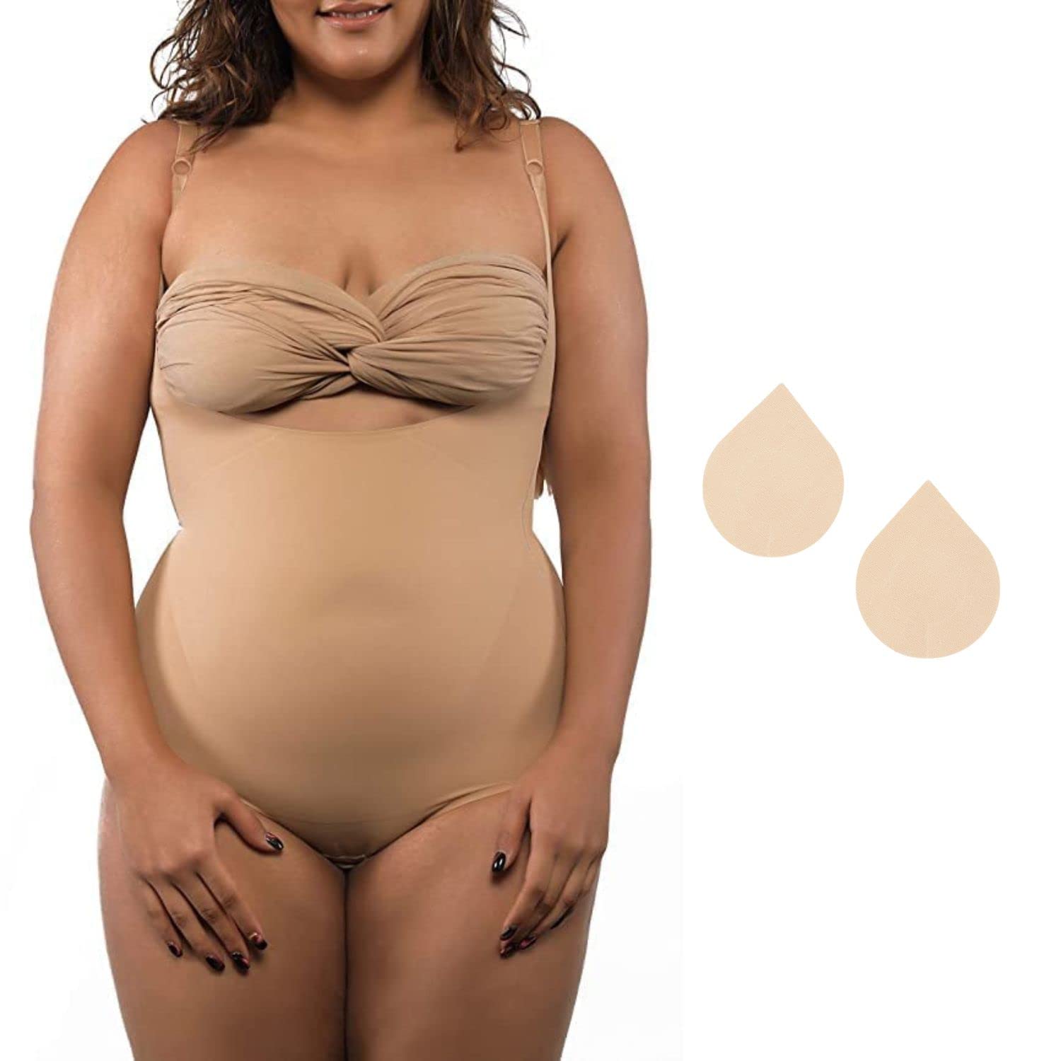 Combo Bodysuit Shapewear & Nipple Pasties (Pack of 1 Shapewear & 4 Pairs Pasties) For Upper Body Sculpting & Stick-On Pasties for Complete Coverage-image-31