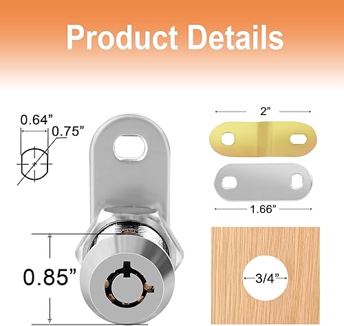 Miniatura 4 de Cam Locks - Cerradura de almacenamiento para autocaravana con llave igual, cilindro de 78 pulgadas que se adapta a un grosor máximo de puerta de 916
