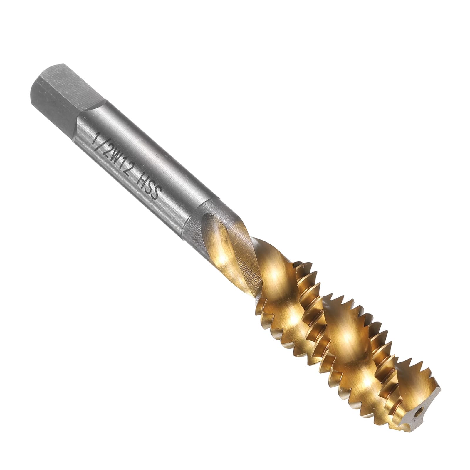sourcing map Spiral Flute Thread Taps 1/2-12 BSW H2 Machine Threading Tap Bit, Titanium Coated Screw Tapping Repair Tool, M2 High-Speed Steel (HSS6542)
