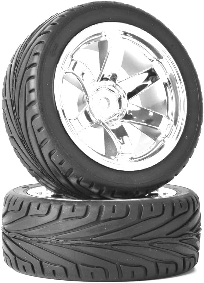 KINGCOO 4PCS 1:10 RC Car Tyre 65mm Rubber Tires and Plastic Wheel Rims for 1/10 On-Road Racing Touring Drift Car Spare Parts for HSP Tamiya HPI Kyosho (Silver) - Image 2