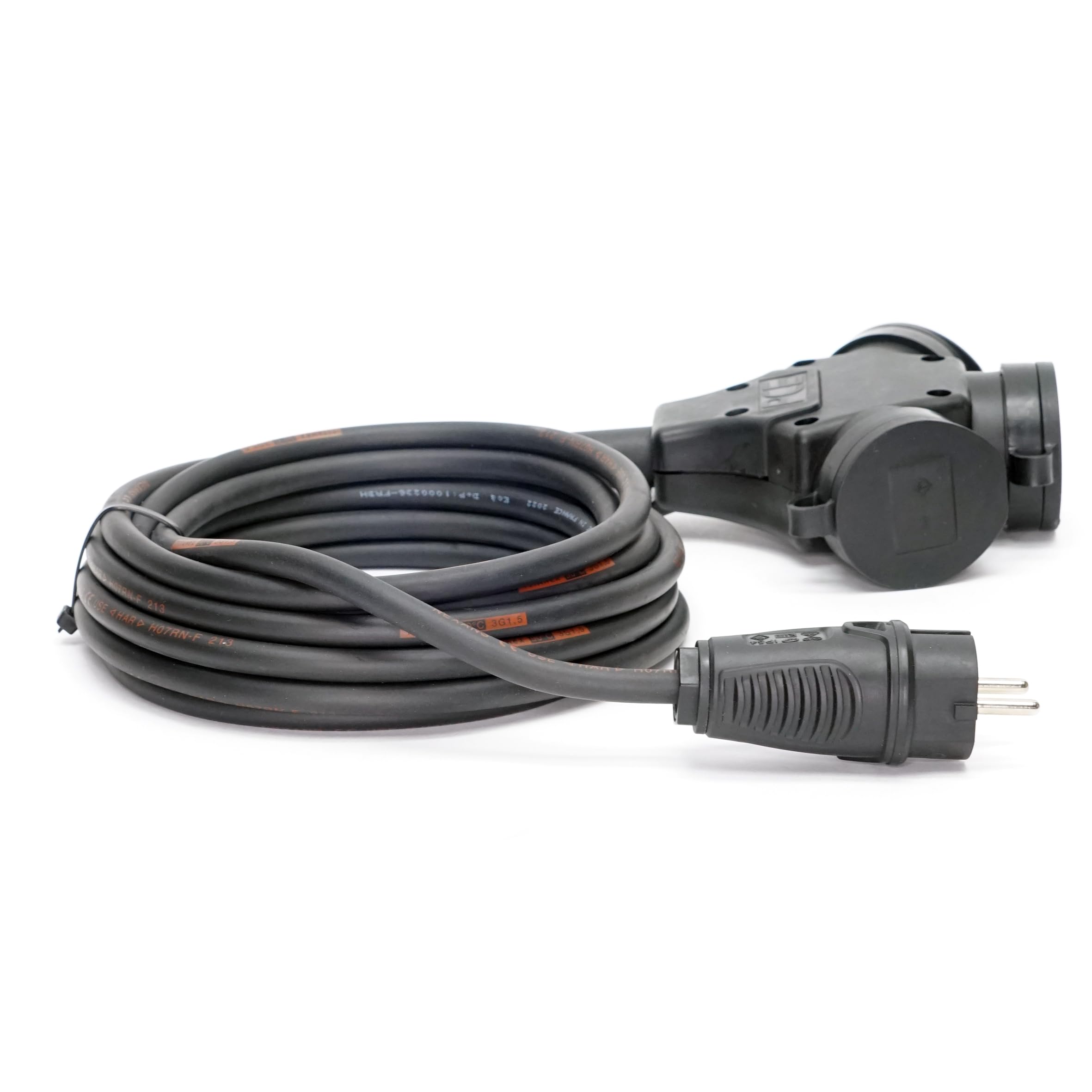 Schuko-Verteilung 3-Fach (1,5m-50m) 16A Verlängerungskabel Titanex H07RN-F 3x1,5mm² mit PCE Stecker und 3er-Kupplung IP44, Business-Line von Event-Kabel (15 Meter)
