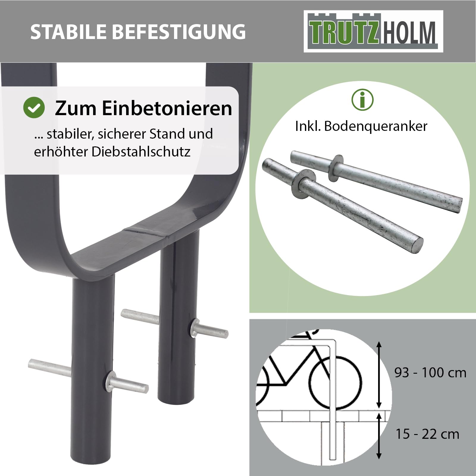 TRUTZHOLM Fahrradanlehnbügel 115x45 cm Einbetonieren Flachstahl Anthrazit