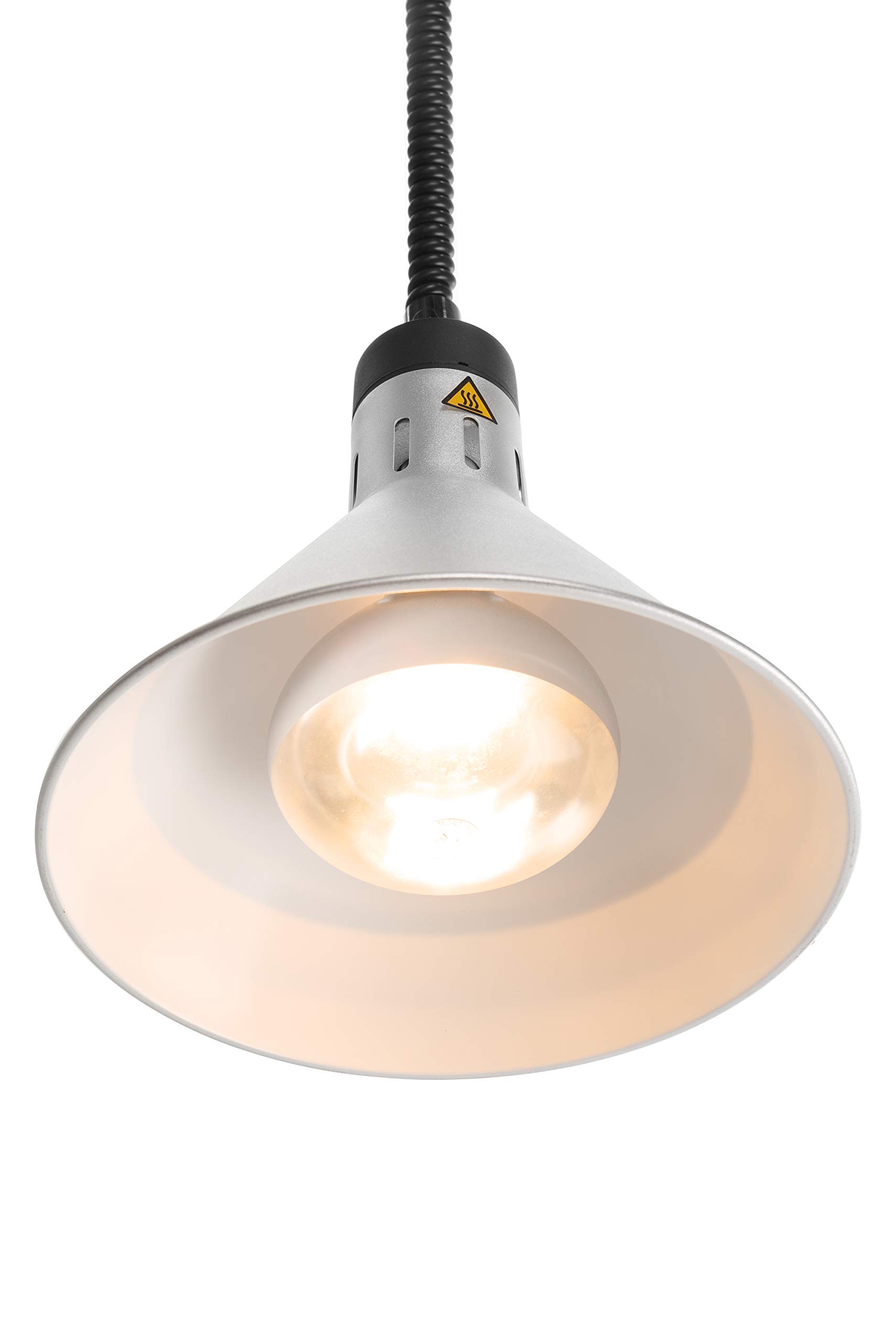 HENDI Lampe chauffante suspendue réglable en hauteur, conique, lampe thermique infrarouge pour cuisine et maintien des aliments au chaud, 230V, 250W, Ø275x(H)250mm, aluminium argenté