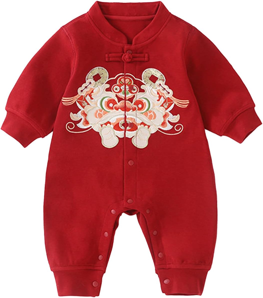 Baby Girl Boy Chinese New Year Asian Spring Festival Lion Embroidered Unisex Romper