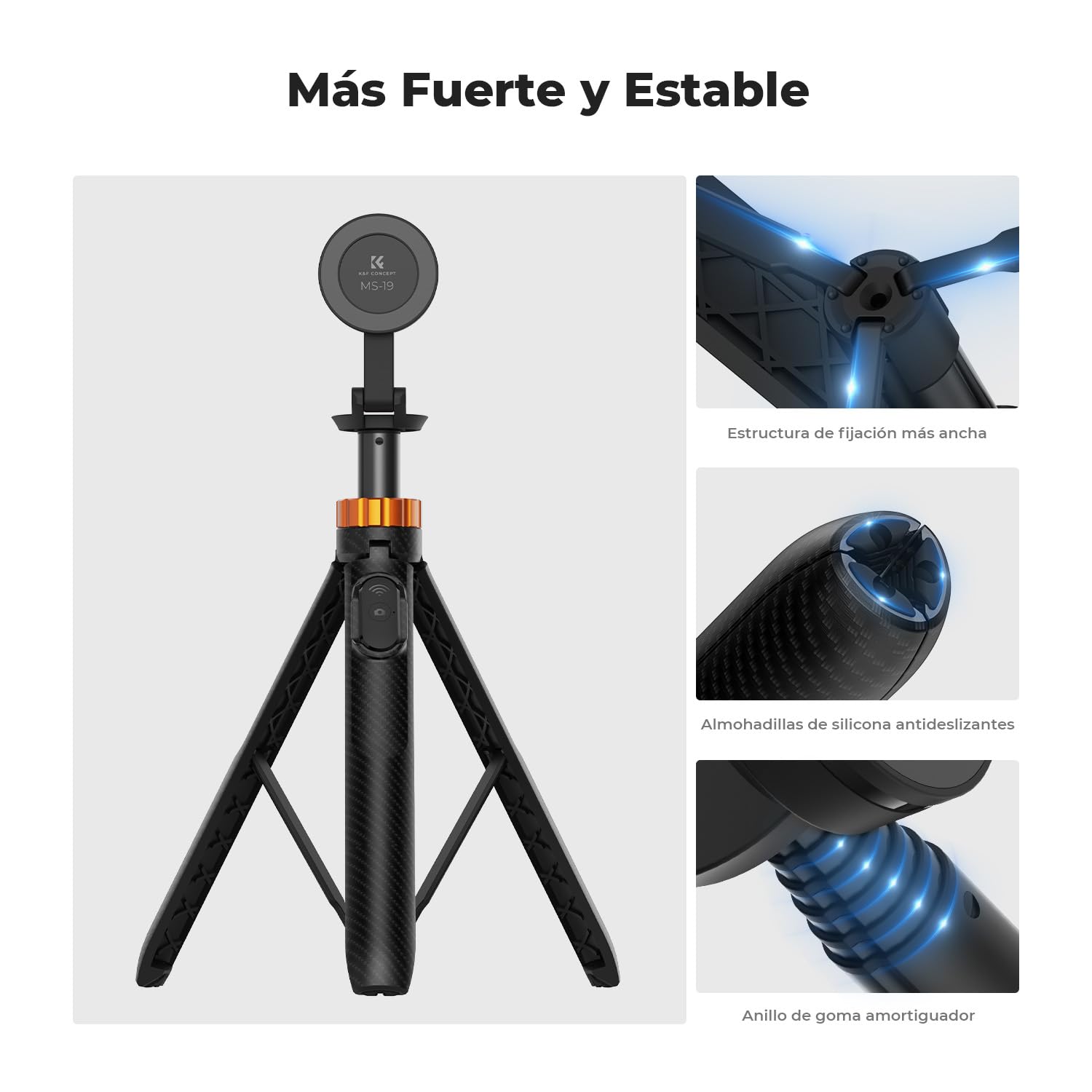 K&F CONCEPT MS19 Palo Selfie Trípode Magnético 162CM Móvil con Mando a Distancia Desmontable para Smartphone, Mini Trípode, Compatible con iPhone 17/16/15/14/13/12, con Anillo Magnético