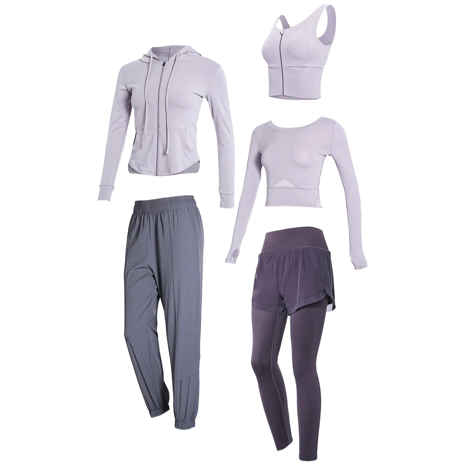 5-Piece Womens Yoga Set Breathable Nylon-Spandex Activewear Long Sleeve Workout Clothes Moisture-Wicking Various Sizes Colors