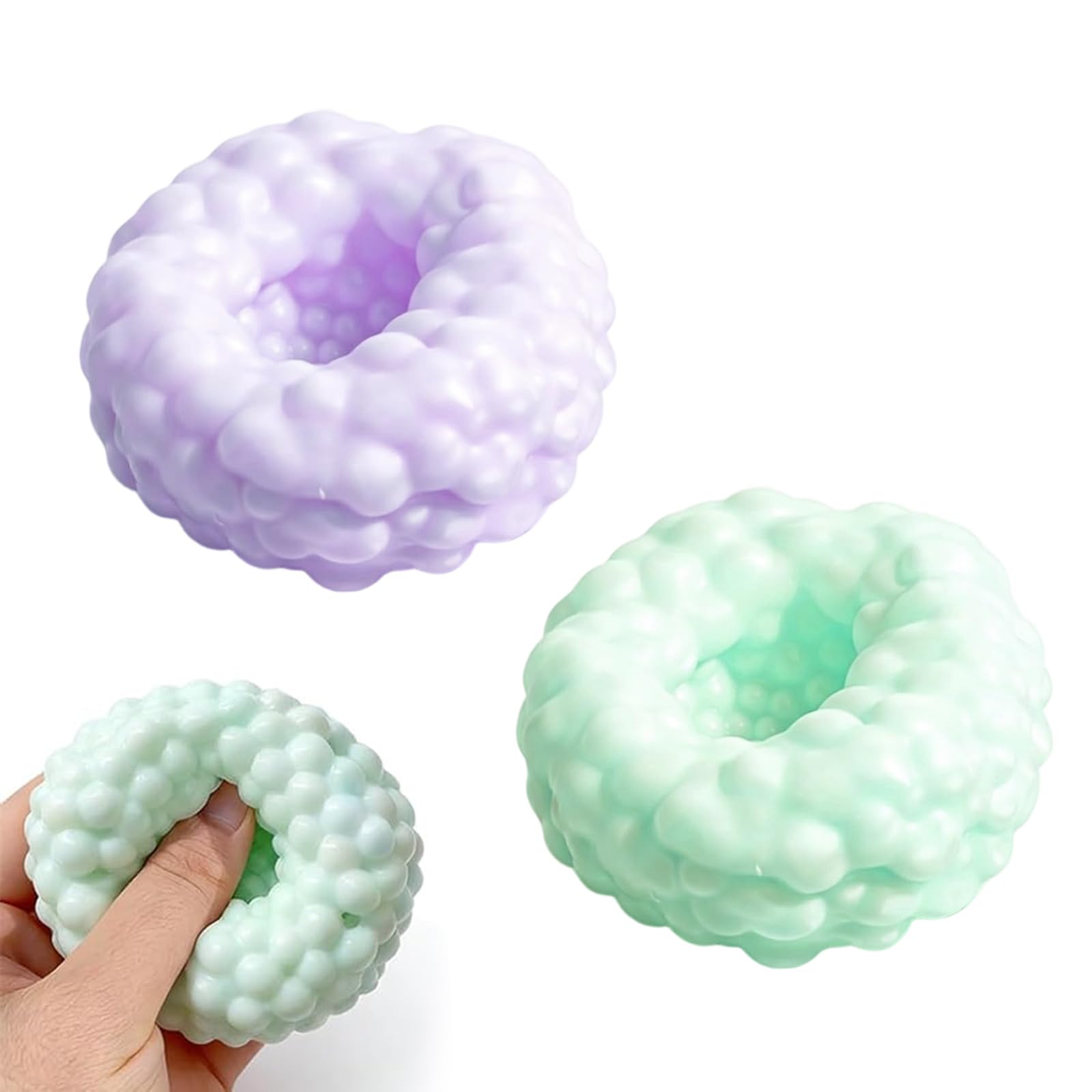 2 Stress Relief Fidget Balls, Soft Textured Sensory Toys, Slow Rebound Sensory Squeeze Balls, Calming, for Office, Home, Travel, Purple Green