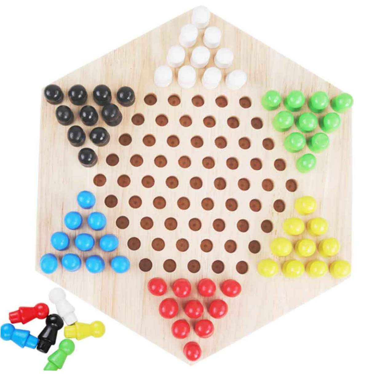 Dames Hexagonales en Bois 1 Pièce, Jeu pour Garçon et Filles et Adultes