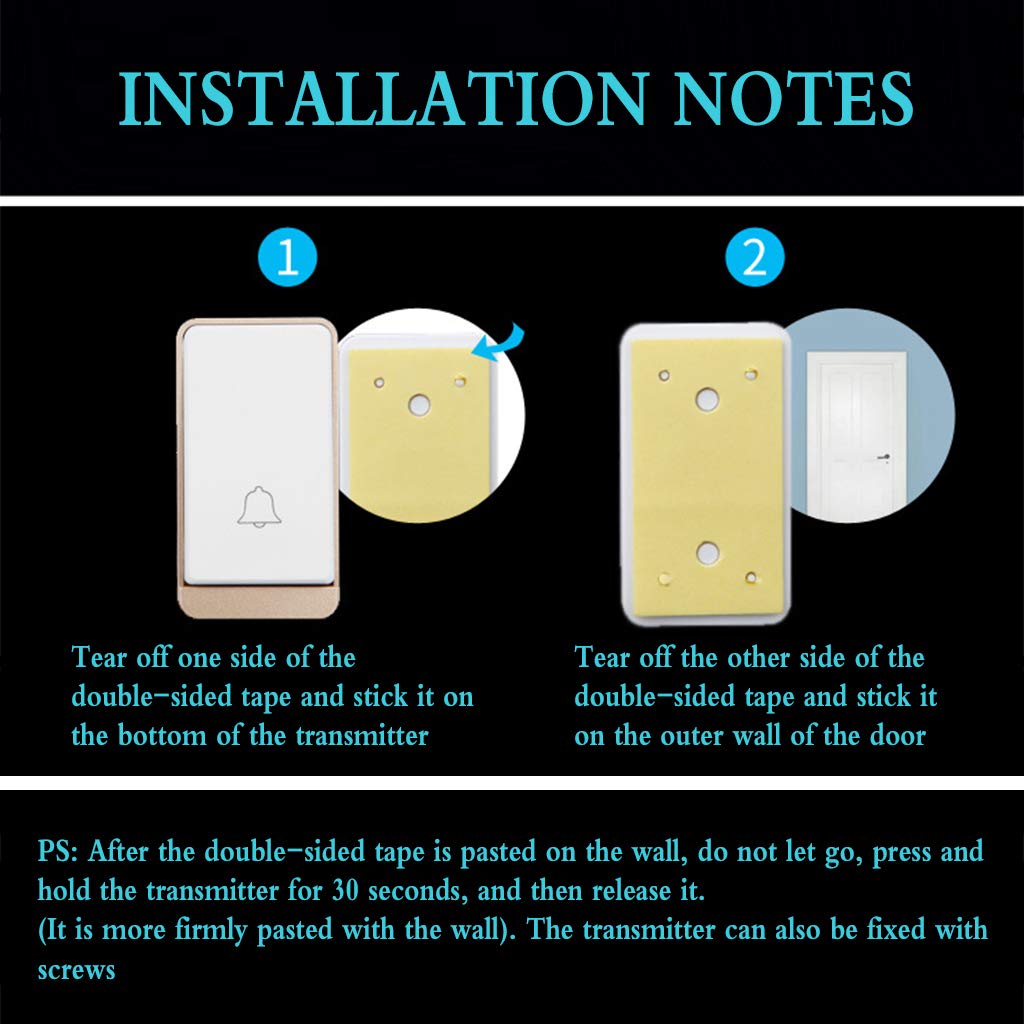 Timbre De Puerta Inalámbrico, Enchufe De Pared IP44 Kit De Timbre De Puerta Inalámbrico A Prueba De Agua con Alcance De 200 M, 38 Timbres Y Volumen De 3 Niveles, 1 Receptor 2 Transmisor,Plata
