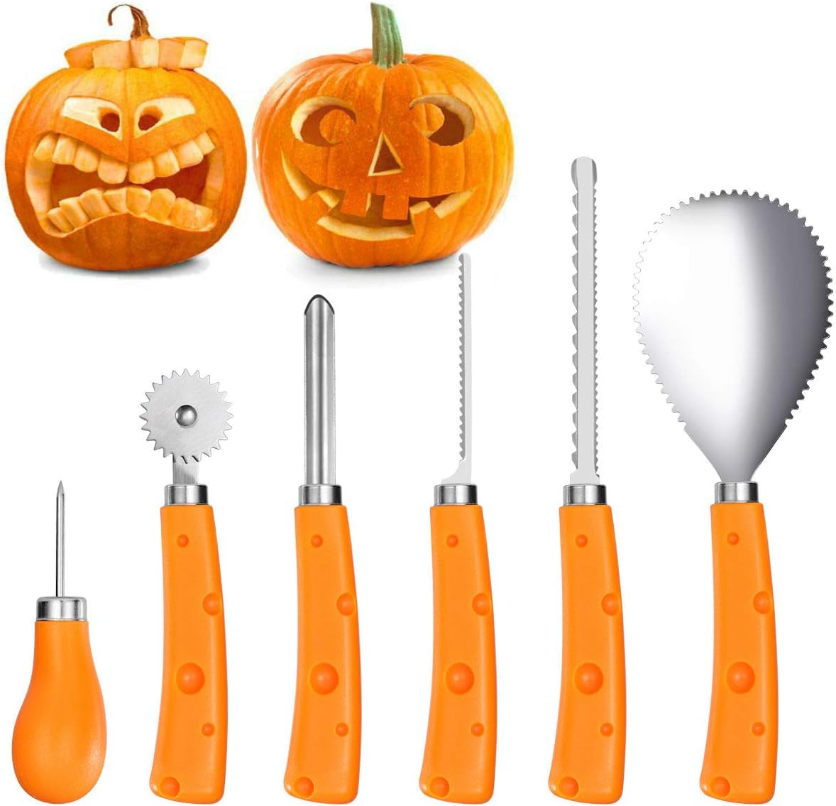 IBASETOY Halloween Pumpkin Carving Kit - Professional Stainless Steel Pumpkin Carving Tools Set for Kids and Adults, Easily Carve Sculpt Halloween Jack-O-Lanterns (with Carrying Bag) (Orange-6pcs)