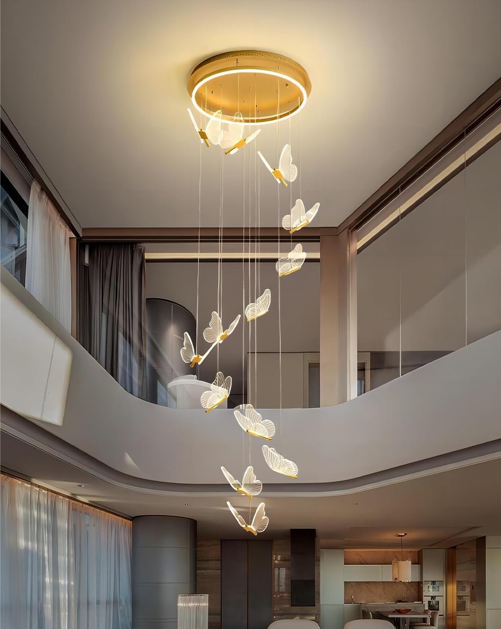 HXYSXHJUO Chandeliers LED for Entryway Living Room High Ceiling Chandelier acrylic Butterfly Large Pendant Lights Lighting Fixture Modern Dining Hallway Staircase Dimmable Ligh