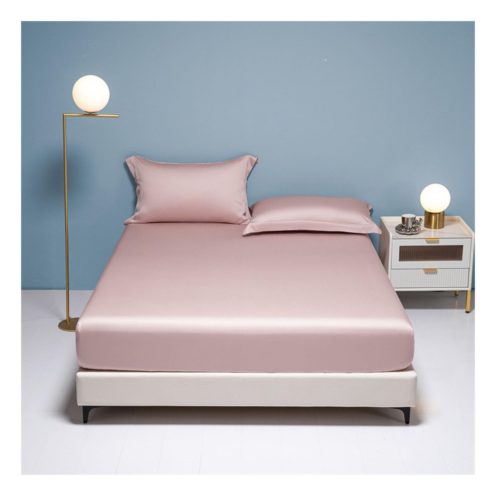 100s Lyocell Tencel Satin Fitted Sheet Only 30cm Deep Pocket Silky Soft Bottom Sheet Non Slip Mattress Cover For Twin Queen King Bed 1 Piece Skin Friendly