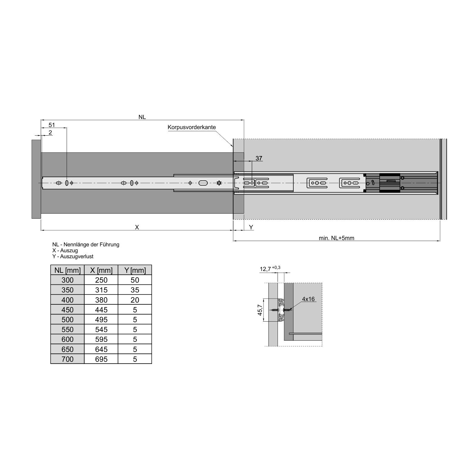 Junker KV1-45-H45-L550-SC Vollauszüge 550 mm Selbsteinzug SoftClose 45 kg