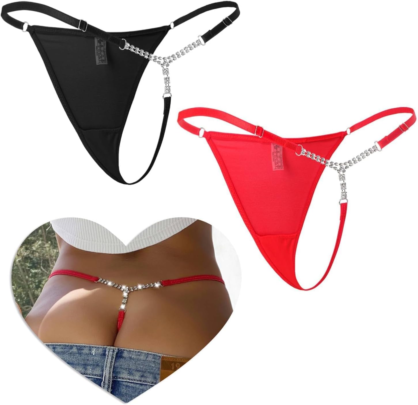 Women's G-strings Thongs Plus Size Shiny Crystal Chain Micro Thongs Ladies Stretchy Underwear Sexy Mesh Panties T-back Tangas Briefs UK 8 22