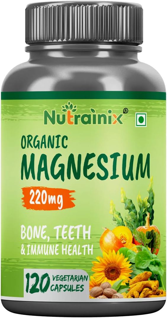 Nutrainix Plant-based Organic Magnesium Support Muscle, Bones and Nerve Function - 120 Vegetarian Capsules