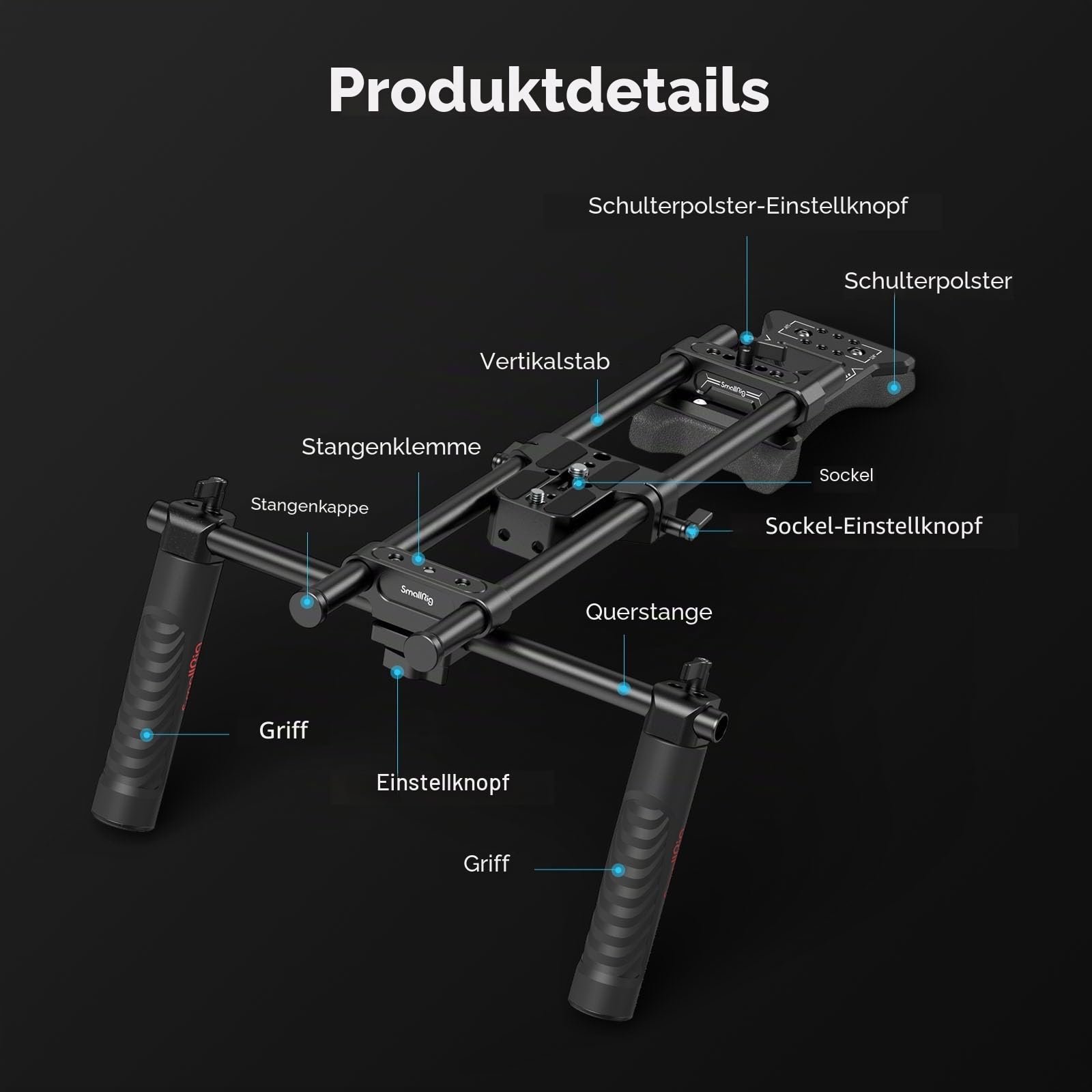 SMALLRIG Camera Shoulder Rig Basic Schulterset für DSLRs und spiegellose Kamera-Rig, Schulter-Rig mit Universal-Grundplatte - 2896C