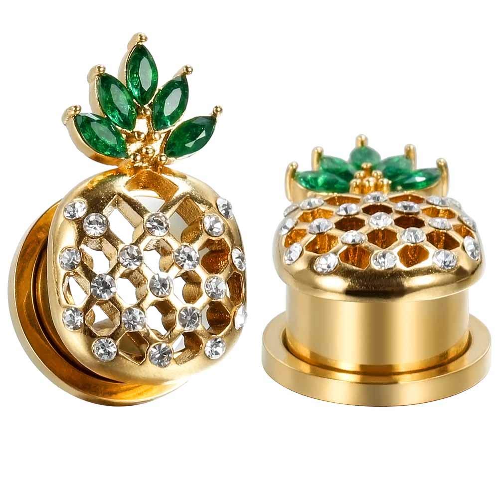 KUBOOZ(1 Pair Rose-Golden Flower Ear Plugs Tunnels Gauges Stretcher Piercings