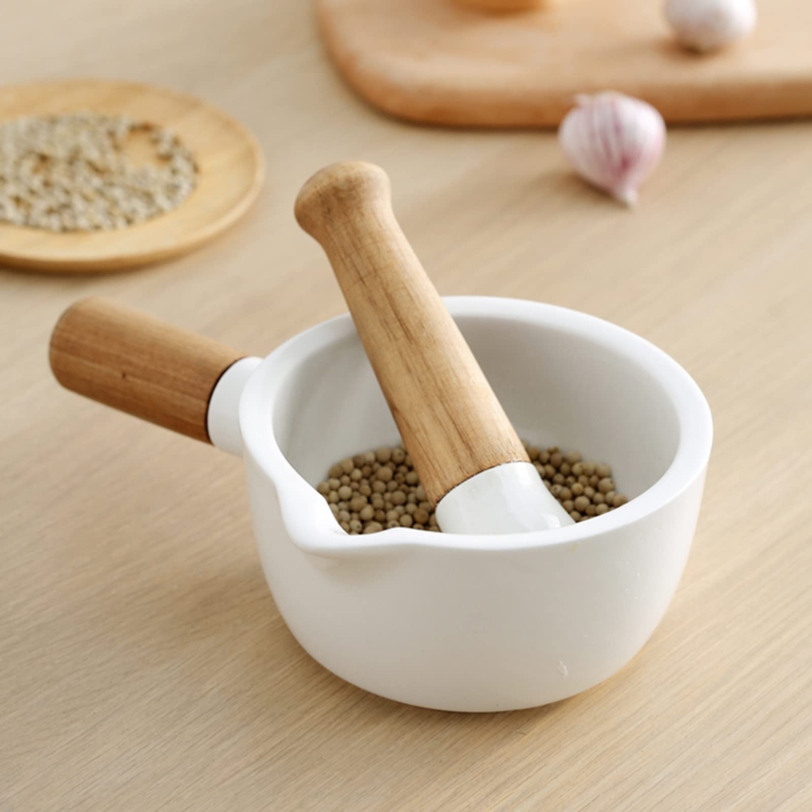 Juego de mortero y mortero de Porcelana con Boquilla, Molinillo de Especias, Cuenco for Hierbas, Polvo de Pesto, Juego de mortero y mortero de Porcelana, Herramientas de Cocina