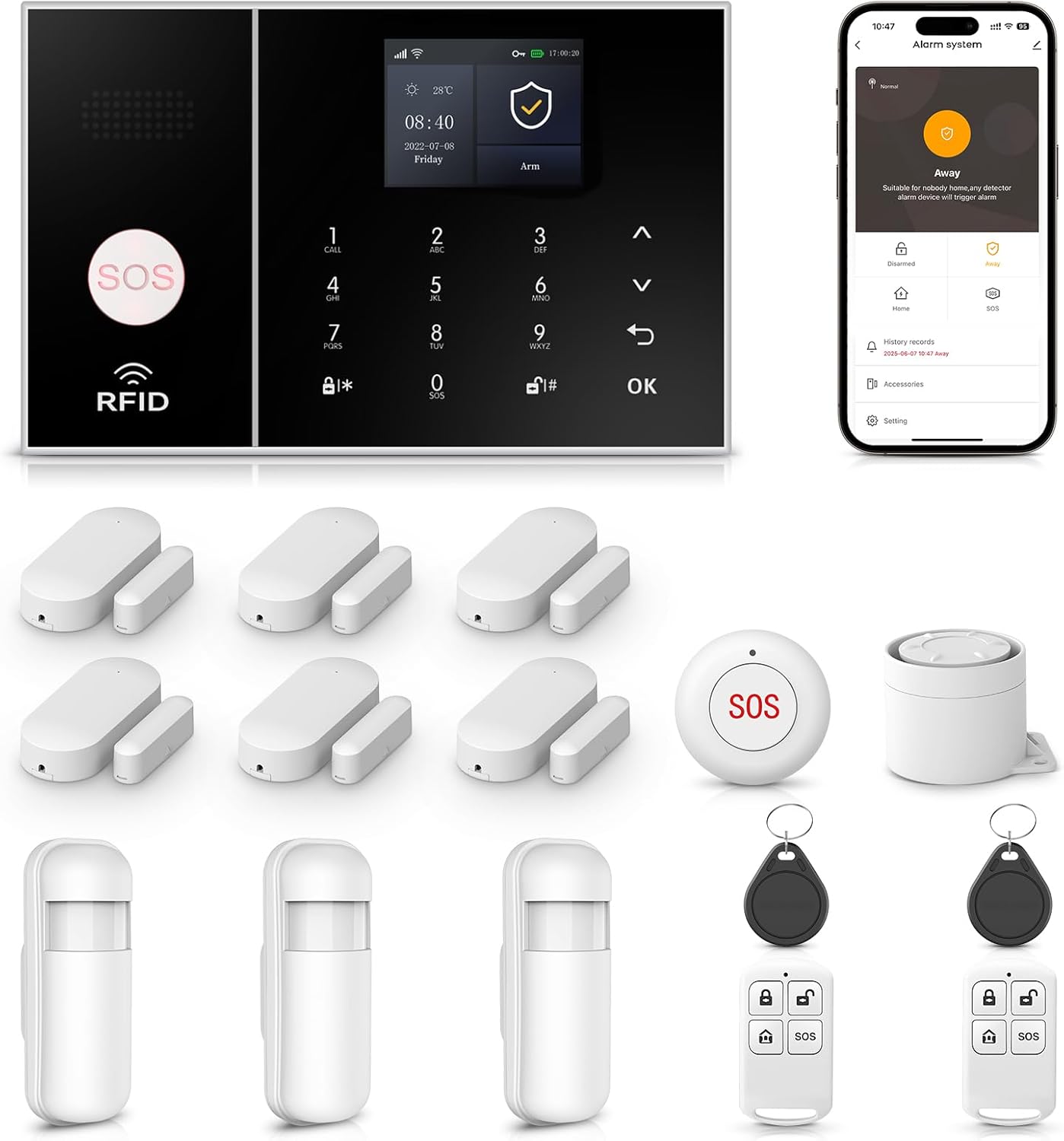 LWOHSI Alarm System for Home Security,Wireless Home Security Systems with Tuya APP Alerts,6 Door/Window Sensor,3 Motion Detectors,Remote,Work with Alexa and Google for Villa,Apartment,Kids Safety