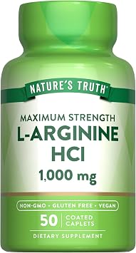 Natures Truth L-Arginine HCL 1000mg | 50 كبسولة | مكمل الأحماض الأمينية الأساسية | نباتي، غير معدل وراثيًا وخالي من الغلوتين
