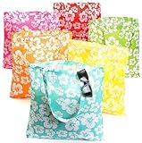 Wiederverwendbare Hibiskus-Taschen (Set mit 12 Stück) Helle Haiwian-Farben, Tiki und Luau-Thema – ideal für Lebensmittel oder Destinaton Hochzeit und Party