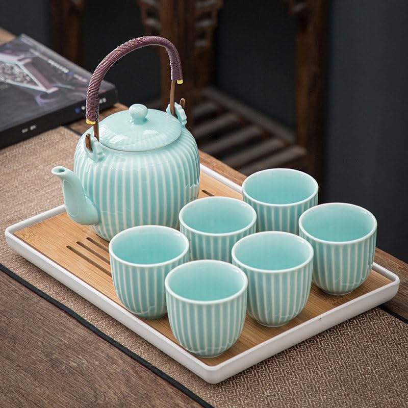Ceramic Ribbed Teapot Tea Cups with Filter Screen Afternoon Large Capacity Set