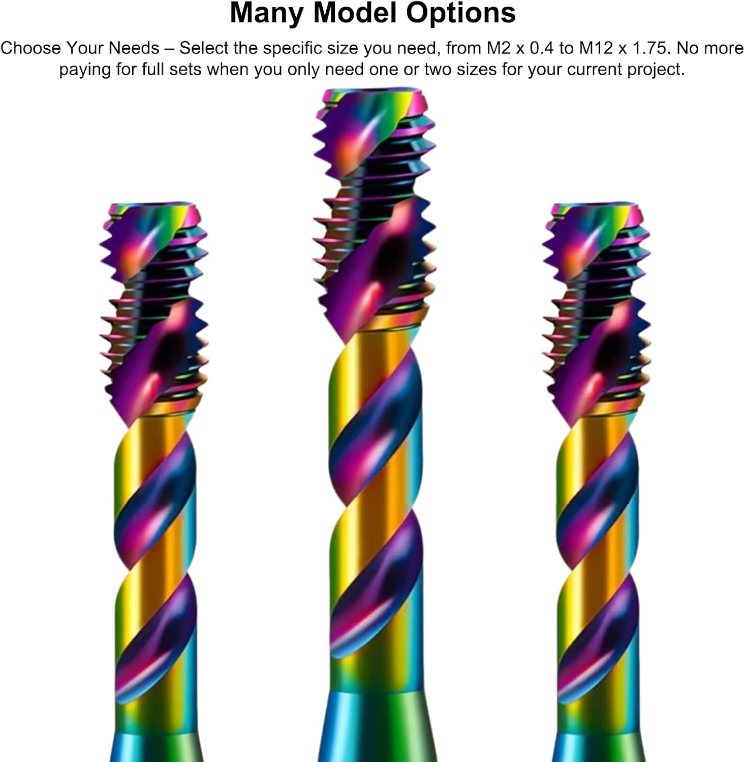 5Pcs M35 HSS-E Spiral Flute Taps, Colorful DLC Coated, for Aluminum, Brass & Copper Threading Blind Hole (M2.5 x 0.45)