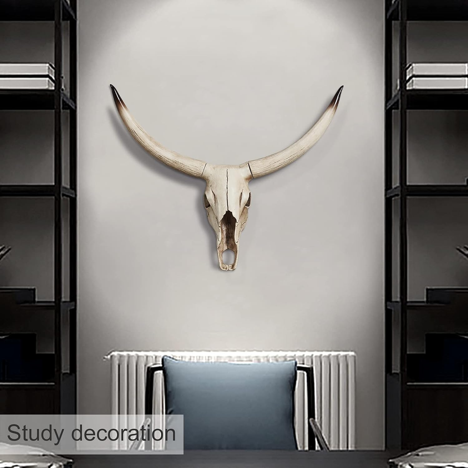 Notakia Gaobei Long Horn Cow Skull Wall Hanging Longhorn Steer Southwest Bull Skull Sculpture Resin Decoration