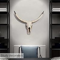 Vista 6 de Notakia Gaobei - Escultura de calavera de vaca de cuerno largo para colgar en la pared, decoración de resina