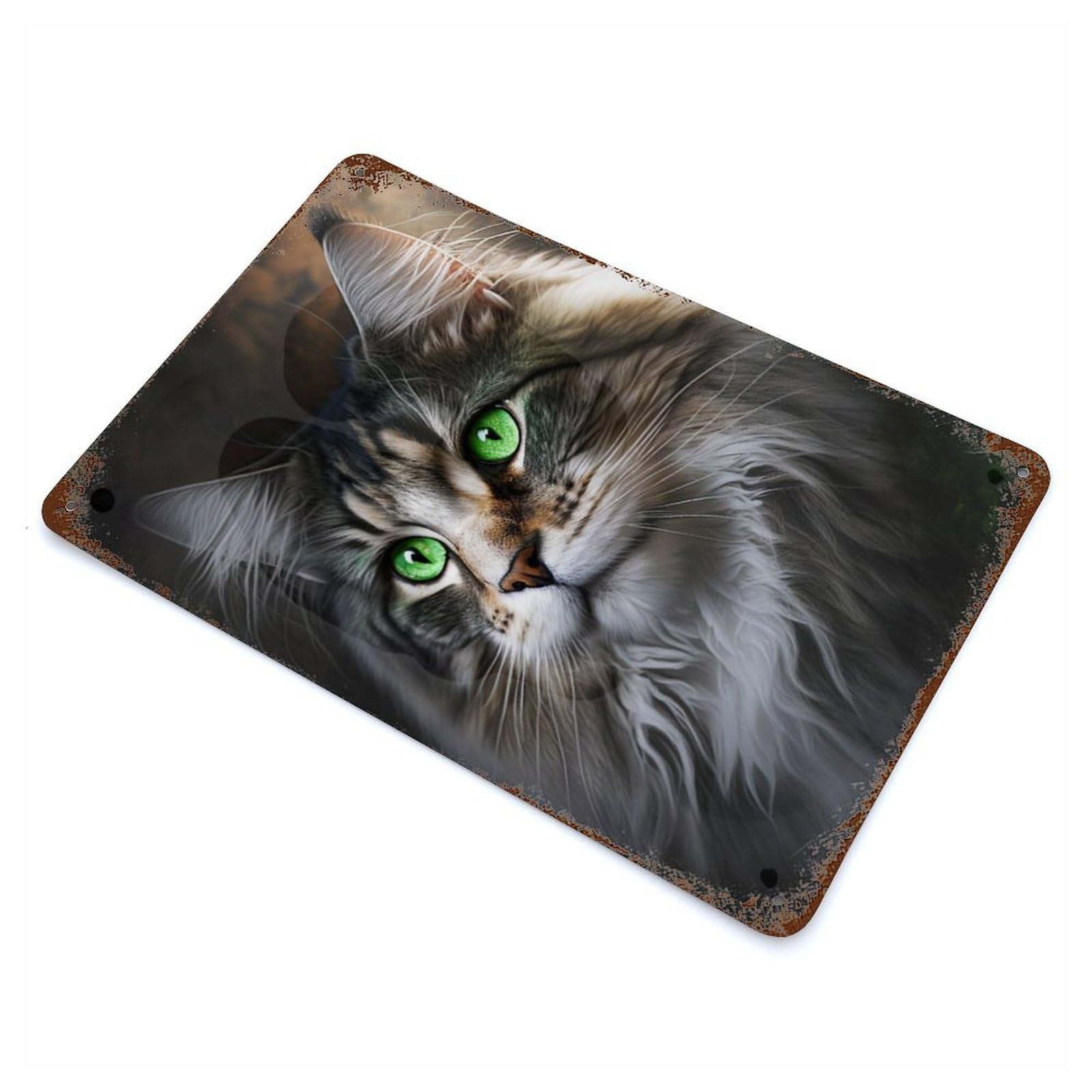 Green Eyes Maine Coon Vintage Rust Metal Sign 11.8"x7.9", for Pub, Kitchen And Man Cave Decor, Rustic Home Decor