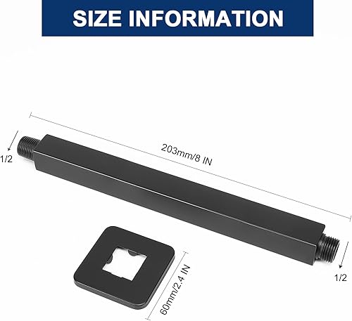 Miniatura 2 de NearMoon Brazo de ducha montado en el techo con brida, conexión universal 12 NPT brazo de ducha cuadrado recto para cabezal de ducha de lluvia fijo,