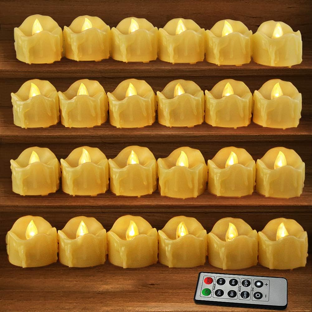 Set of 24 LED Votive Candles with Remote and Timer (Cream) - LED Flameless Votive Candles Flickering - Valentines Day Decor Candle Battery Operated Bulk Rustic Wedding Decorations