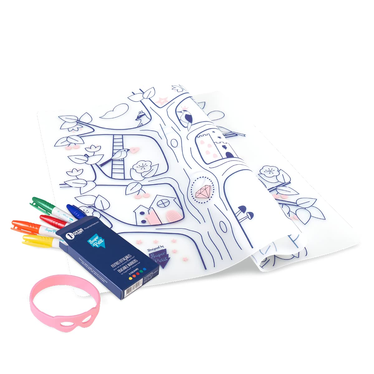 SUPER PETIT - Jeu éducatif - Set De Table éducatif - coloriage réutilisable - Arbre Magique - 5 Feutres Et Bracelet Fournis - Facile à Nettoyer - Réutilisable - Antibactérien - À Partir De 3 Ans
