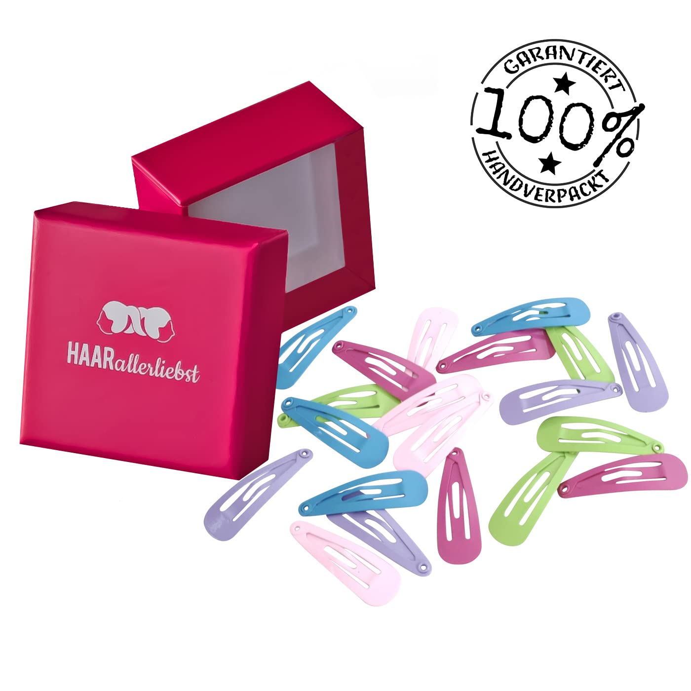 HAARallerliebst Mini Hair Clips (Pack of 20) Pink, Purple, Pink, Green, Blue 3 cm with Box for Storage (Box Colour: Pink) - Image 3