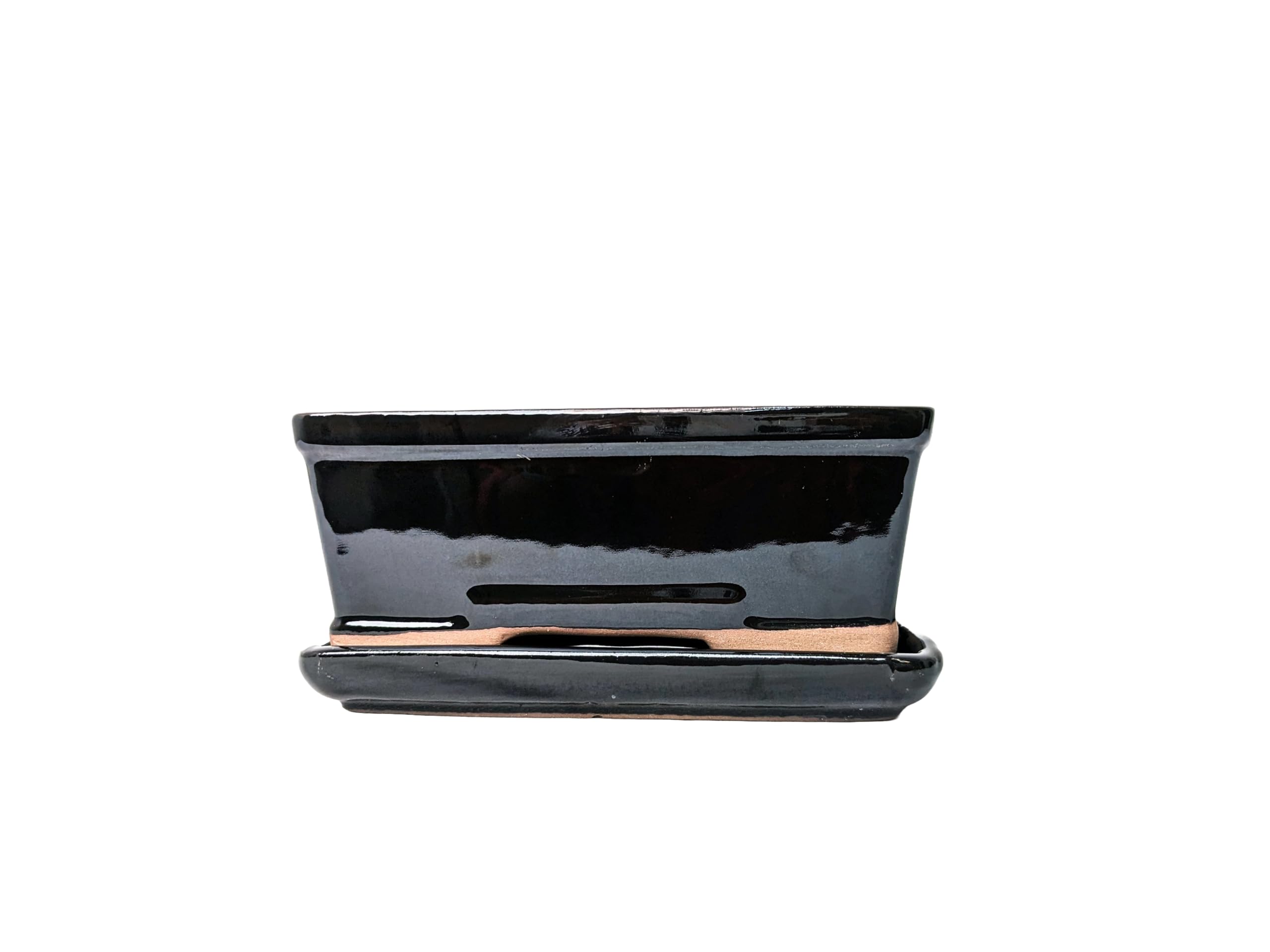 Glazed Ceramic Bonsai Pots with Matching Drip Trays (Black, 18cm) โ image 1