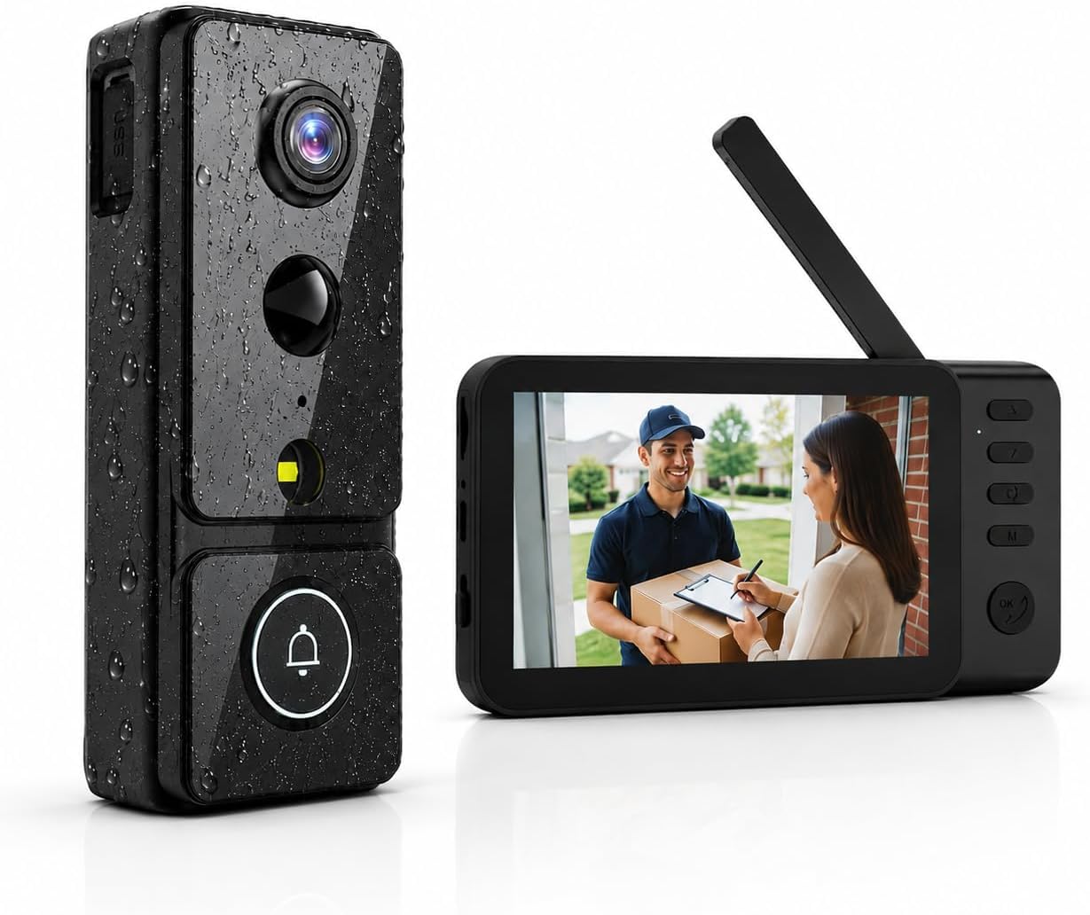 Campanello senza fili da esterno con Telecamera/4.3'' Schermo PIR Rilevamento 2.4GHz | Videocitofono Senza Fili 170° Grande Angolo Visione Notturna Videocitofono Durata Audio Bidirezionale IP68