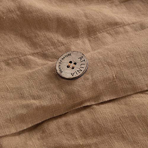 ATLINIA 100% Linen Duvet Cover Set, King Size, Washed 1 Linen Duvet Cover and 2 Linen Pillowcases, French Linen Bedding, Soft Breathable Comfort Bedding Set, Khaki Yellow - Thumbnail 4