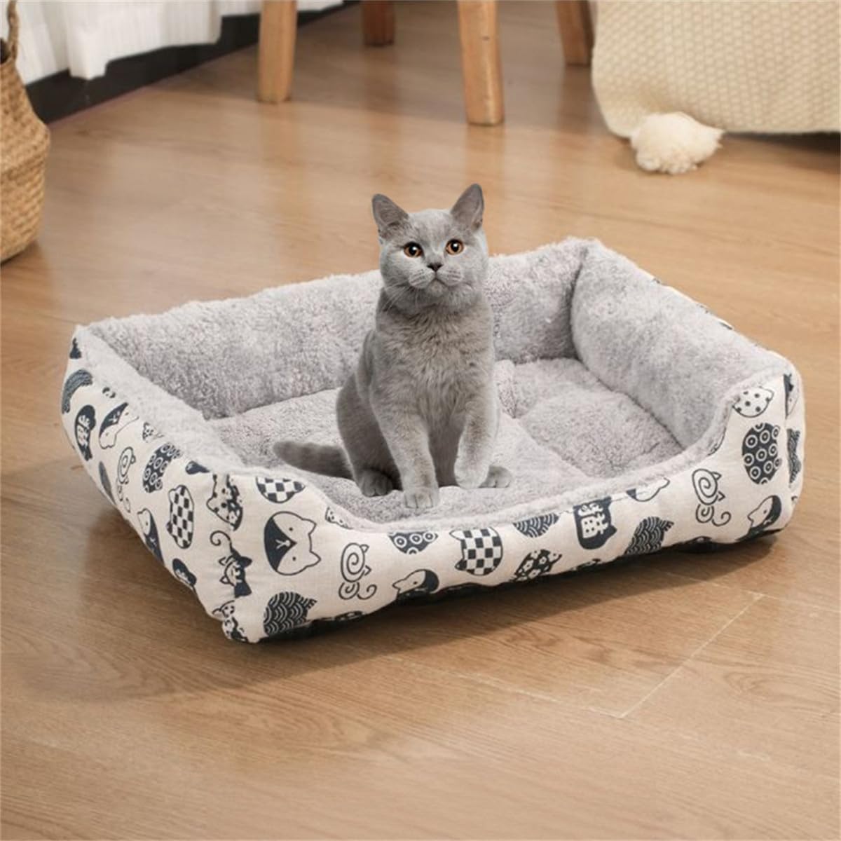Odot Dog Bed Medium Large Small size Dogs, Rectangle Washable Pet Bed for Cat Puppy Crate, Calming Dog Sofa, Soft and Fluffy, Non-Slip (White cat,M)