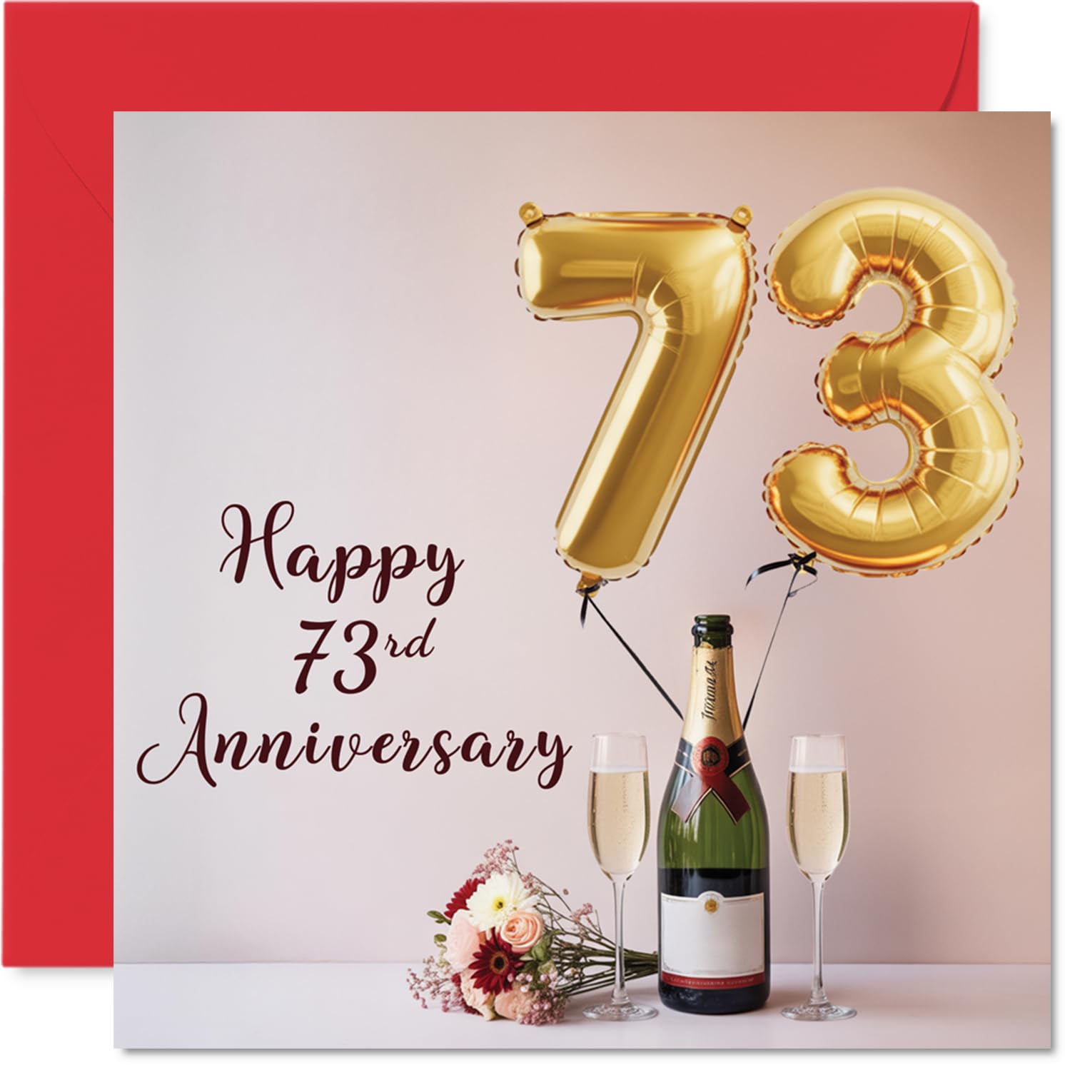 73rd Anniversary Card for Women Men - Balloons & Bottle of Bubbly - Happy 73 Year Anniversary Card for Wife Partner Husband Companion, 145mm Wedding Anniversaries Greeting Cards