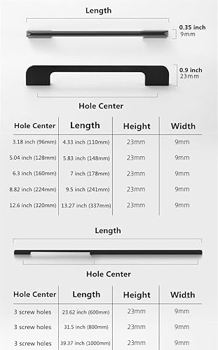 Miniatura 3 de Paquete de 5 manijas de gabinete de cocina, tiradores de cajón color negro sólido, herrajes largos para muebles de tocador (13.27 pulgadas)