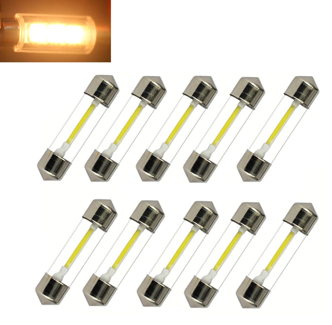 ShuoHui 10 x Warm White Festoon 12 V 41 mm/42 mm License Plate Light Bulb Interior Boot Glove Box 3000 K (41 mm) - Image 3